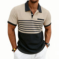 Herren nan Jacquard-Polo mit Blockstreifen, Brustblende und Baumwollmix R&B
