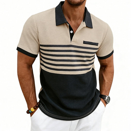 Herren nan Jacquard-Polo mit Blockstreifen, Brustblende und Baumwollmix R&B