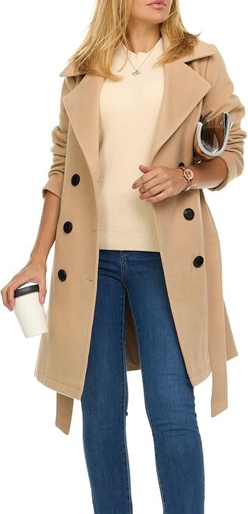 Damen Trenchcoat mit asymmetrischem Saum und breitem Kragen R&B
