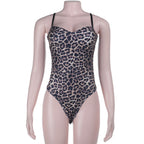 Damen Schaleneck-Badeanzug mit elegantem Tiermuster R&B