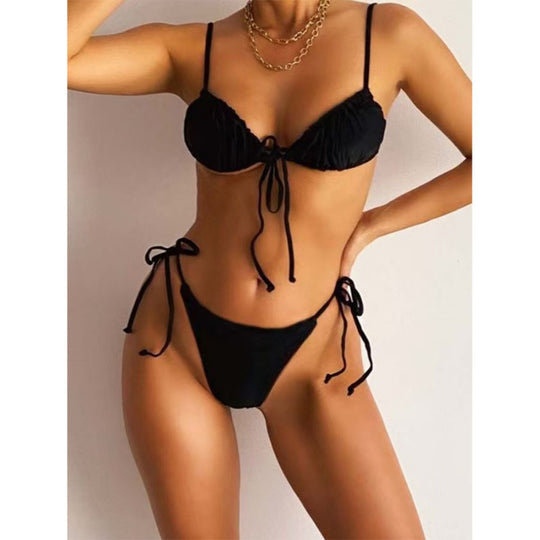 Damen Triangel-Bikini mit verspieltem Leopardenmuster und verstellbaren Bändern R&B