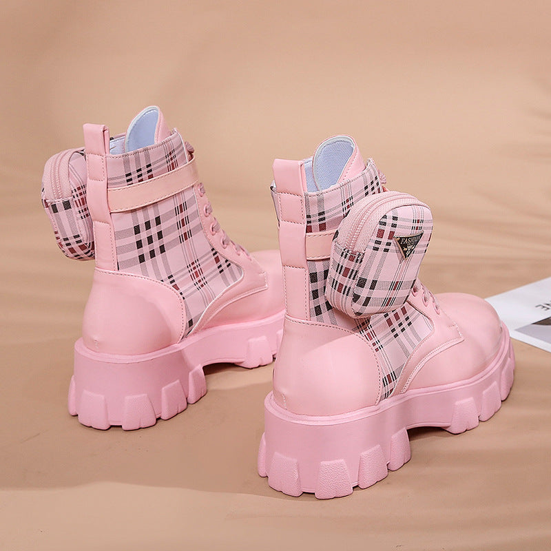 Damen modische Schnürstiefel mit seitlicher Tasche und blockartigem Absatz R&B