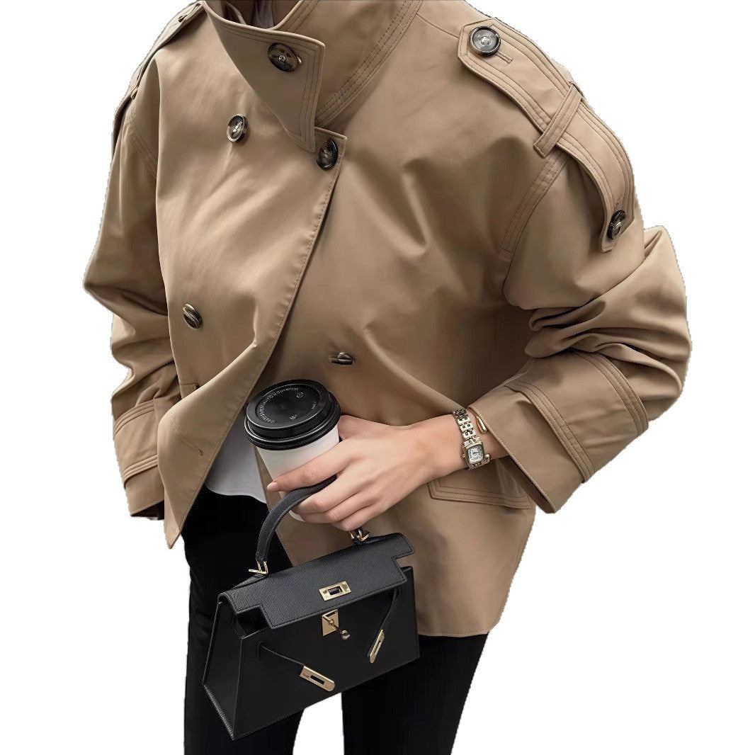 Damen modische Doppelreiher-Jacke mit hohem Kragen und strukturiertem Design R&B