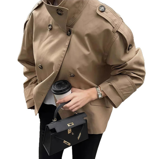 Damen modische Doppelreiher-Jacke mit hohem Kragen und strukturiertem Design R&B