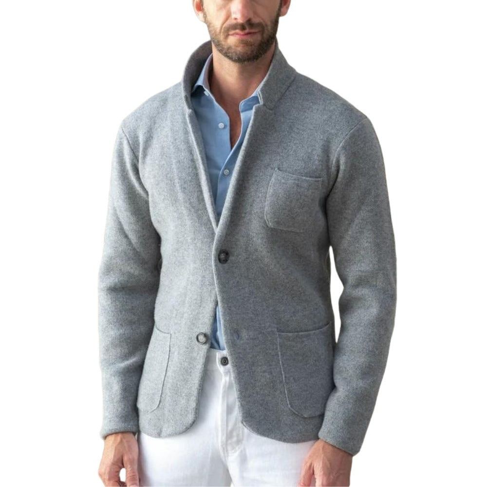 Herren modern geschnittener Strickmantel mit komfortablem Kragen und praktischen Taschen R&B