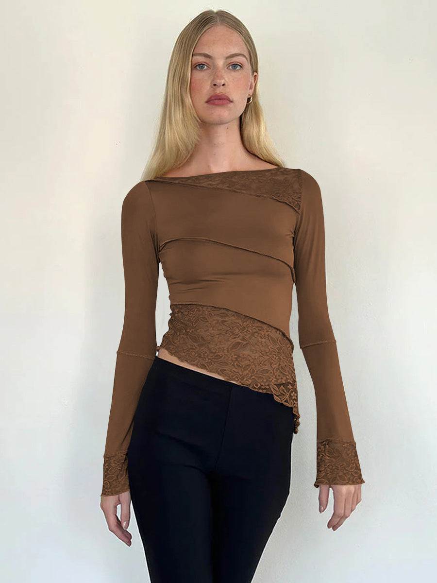 Damen Langarmshirt mit Spitzenakzenten und raffiniertem Schnitt R&B