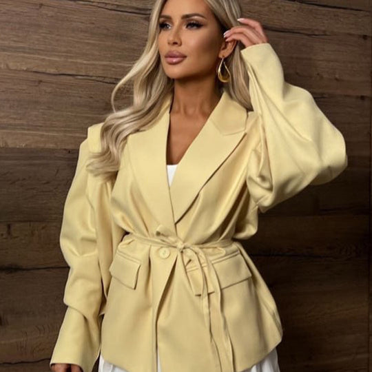 Damen elegante oversized Blazerjacke mit Gürteldetail R&B