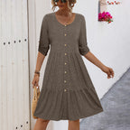 Damen Midi-Kleid mit eleganter Knopfleiste und luftiger A-Linien-Silhouette R&B