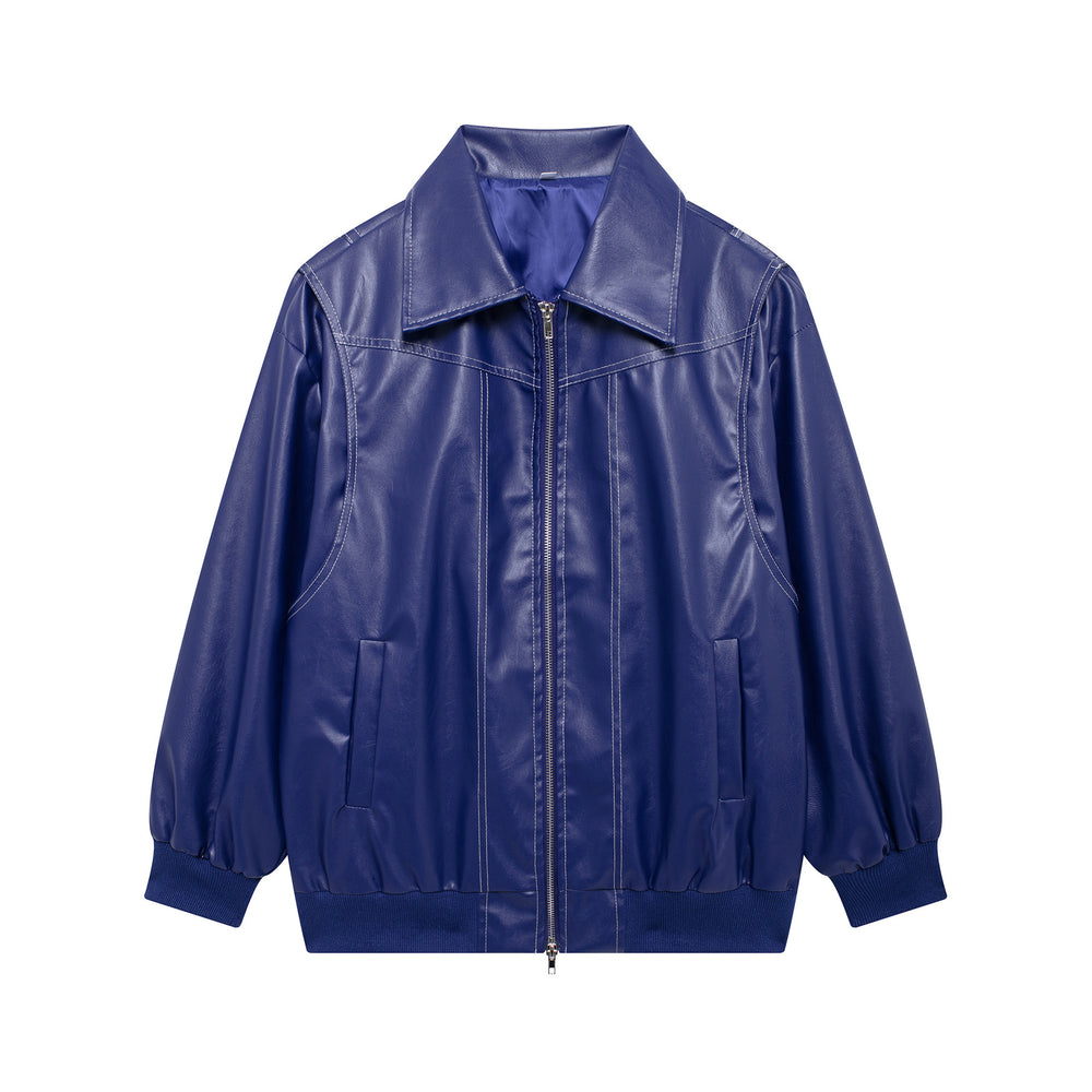 Damen Kunstlederjacke mit elastischen Bündchen und hochschließendem Kragen R&B