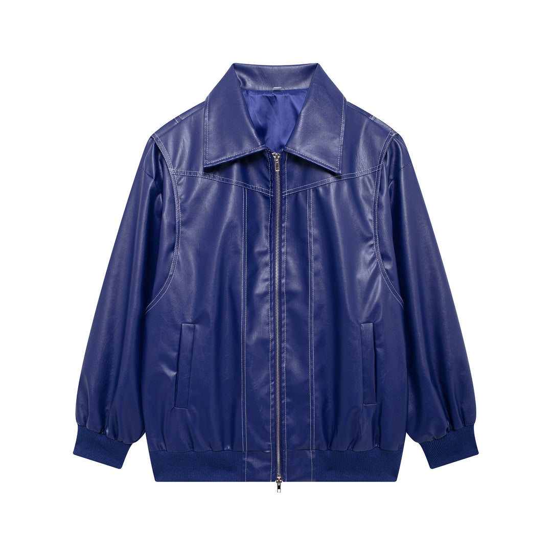 Damen Kunstlederjacke mit elastischen Bündchen und hochschließendem Kragen R&B