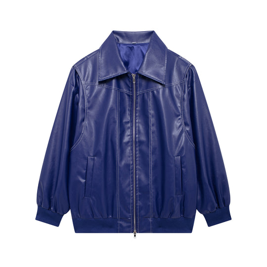Damen Kunstlederjacke mit elastischen Bündchen und hochschließendem Kragen R&B