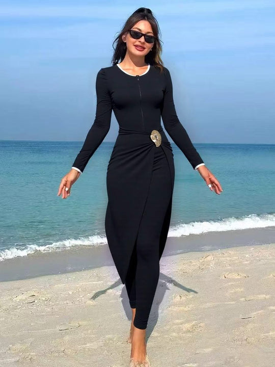 Damen modisches Wickelkleid mit elegantem Gürtel R&B