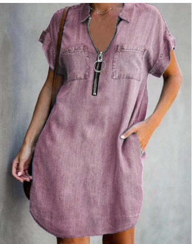 Damen Freizeit Denim-Kleid mit praktischen Taschen und Reißverschluss R&B