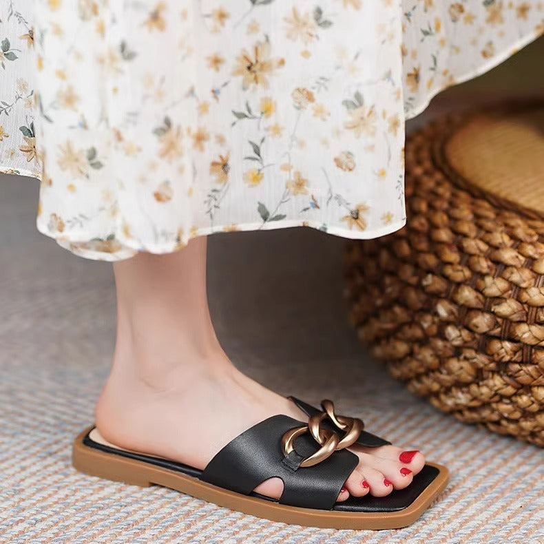 Damen Elegante Slipper mit modischem Kettendetail und bequemem Fußbett R&B