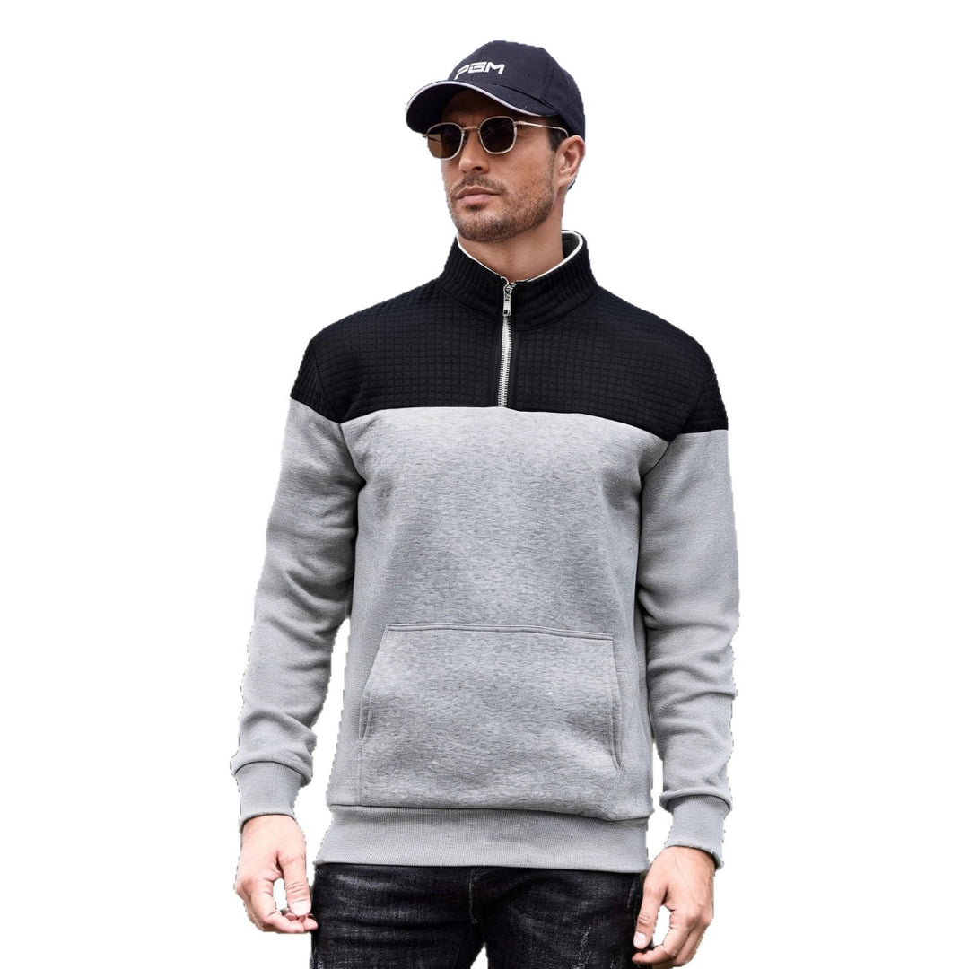 Herren funktionale Sweatjacke mit hochschließendem Kragen und praktischer Kängurutasche R&B