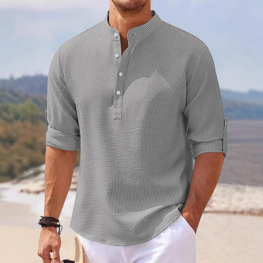 Herren lässiges Henley-Shirt mit strukturierter Oberfläche R&B