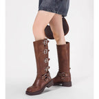 Damen Stiefel mit modischen Schnallen und robustem Blockabsatz R&B