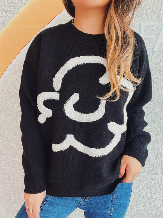 Damen gemütlicher Pullover mit verspieltem Motiv R&B