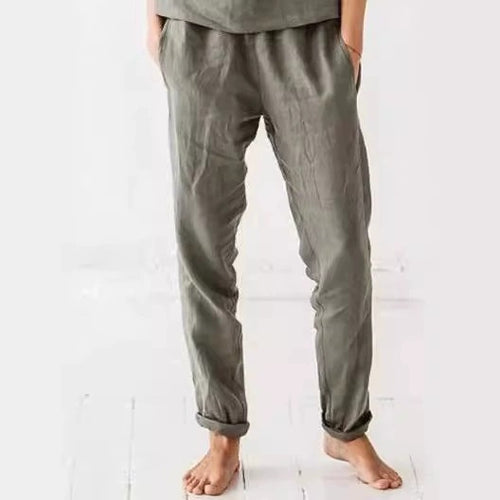 Damen lässige Leinenhose mit elastischem Bund und praktischen Taschen R&B