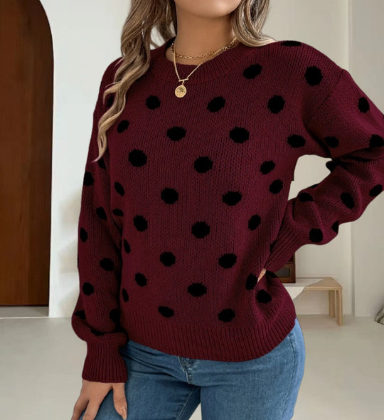 Damen Grobstrickpullover mit gepunktetem Muster und lässigem Schnitt R&B