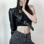 DamenR&B-Oberteil aus Kunstleder mit asymmetrischem Design R&B