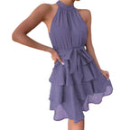 Damen Hochgeschlossenes Volantkleid mit Taillengürtel R&B