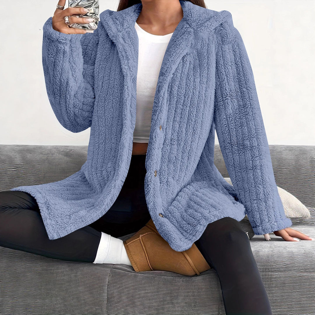 Damen Kuschelige Kapuzenjacke mit Knopfdetails R&B