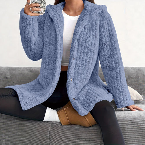 Damen Kuschelige Kapuzenjacke mit Knopfdetails R&B
