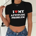 Damen Crop-T-Shirt mit kreativem Schriftzug und figurbetontem Design R&B