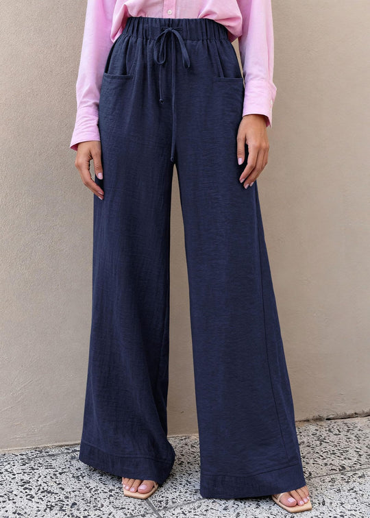 Damen Weit geschnittene Sommerhose mit elastischem Bund und frontalen Taschen R&B