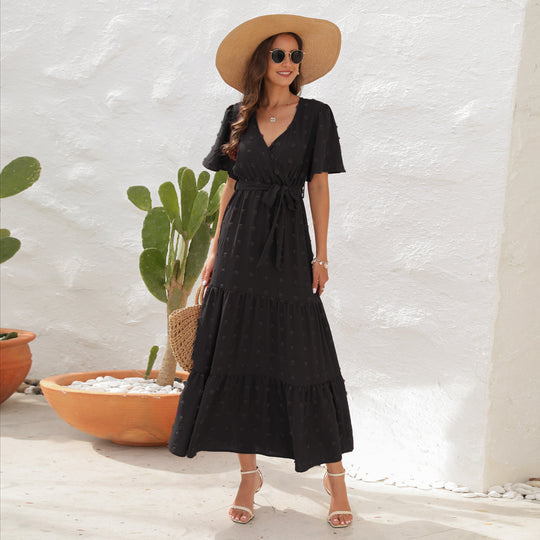 Damen Maxikleid mit fließendem Schnitt und femininem Wickeldesign R&B