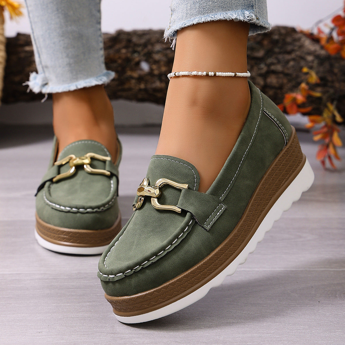 Damen Elegante Mokassins mit modischem Plateau