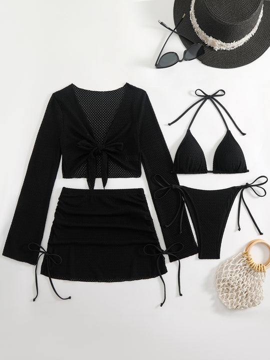 Damen Badeanzug-Set mit trendigem Netzdesign und verstellbaren Details R&B