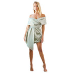 Damen Wickelkleid mit schulterfreiem Design und schwingendem Saum R&B