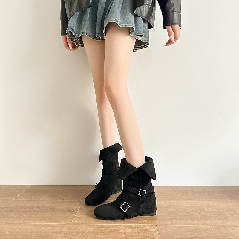 Damen modische Ankle Boots mit trendigem Falten-Design und robustem Plateau-Heel R&B