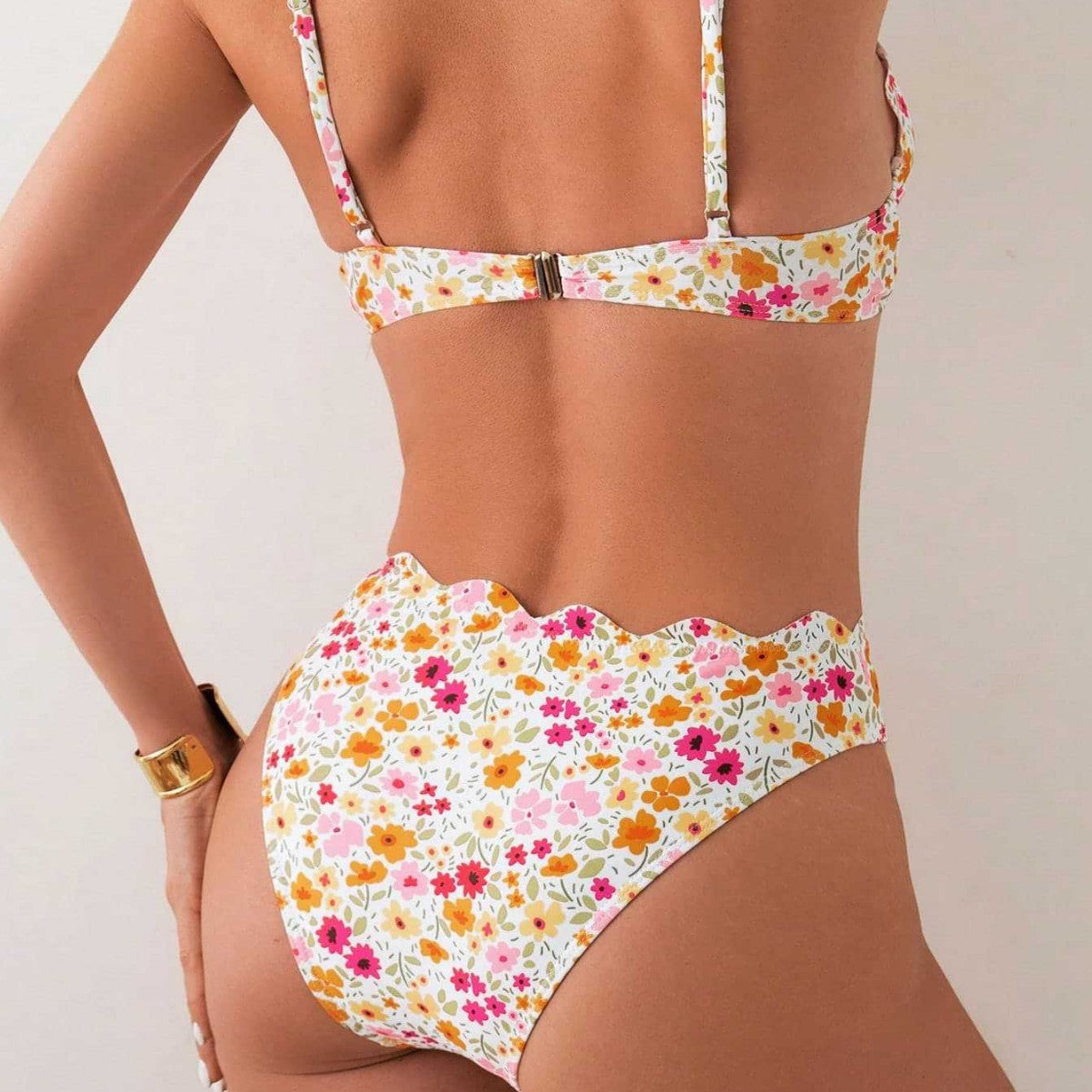 Damen Blumendekorierter Hochschnitt-Bikini R&B