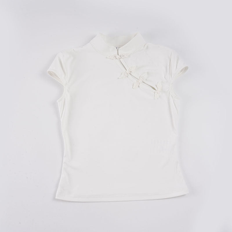 Damen elegantes Kurzarm-Oberteil mit feinen Stickdetails R&B
