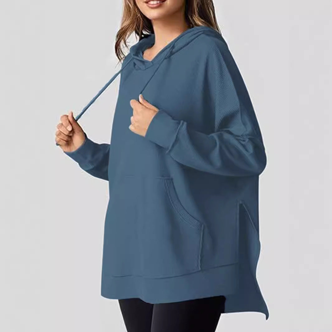 Damen lässiger Kapuzenpulli mit seitlichen Schlitzen und Kängurutasche R&B