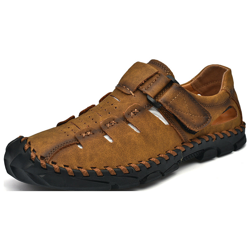 Herren Bequeme Leder-Sandalen mit verstellbarem Klettverschluss R&B