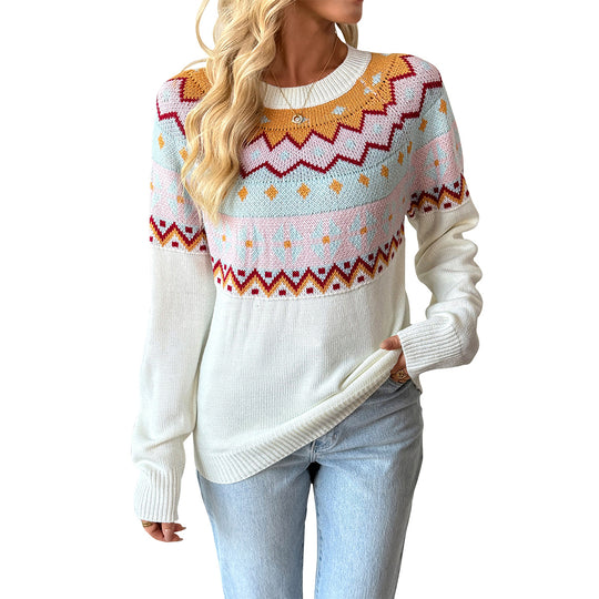 Damen Strickpullover mit traditionellem Muster und überschnittenen Schultern R&B