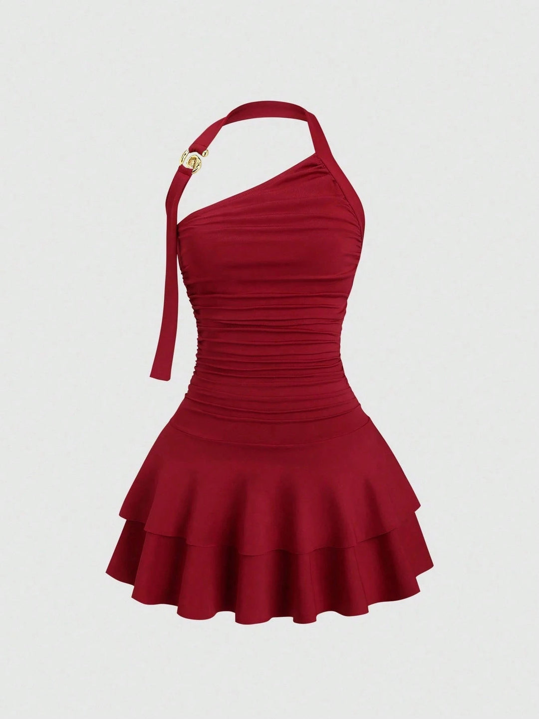 Damen asymmetrisches Wickelkleid mit gerafftem Design R&B