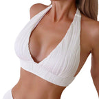 Damen Halter-Bikinioberteil mit trendiger Rippstruktur und tiefem V-Ausschnitt R&B