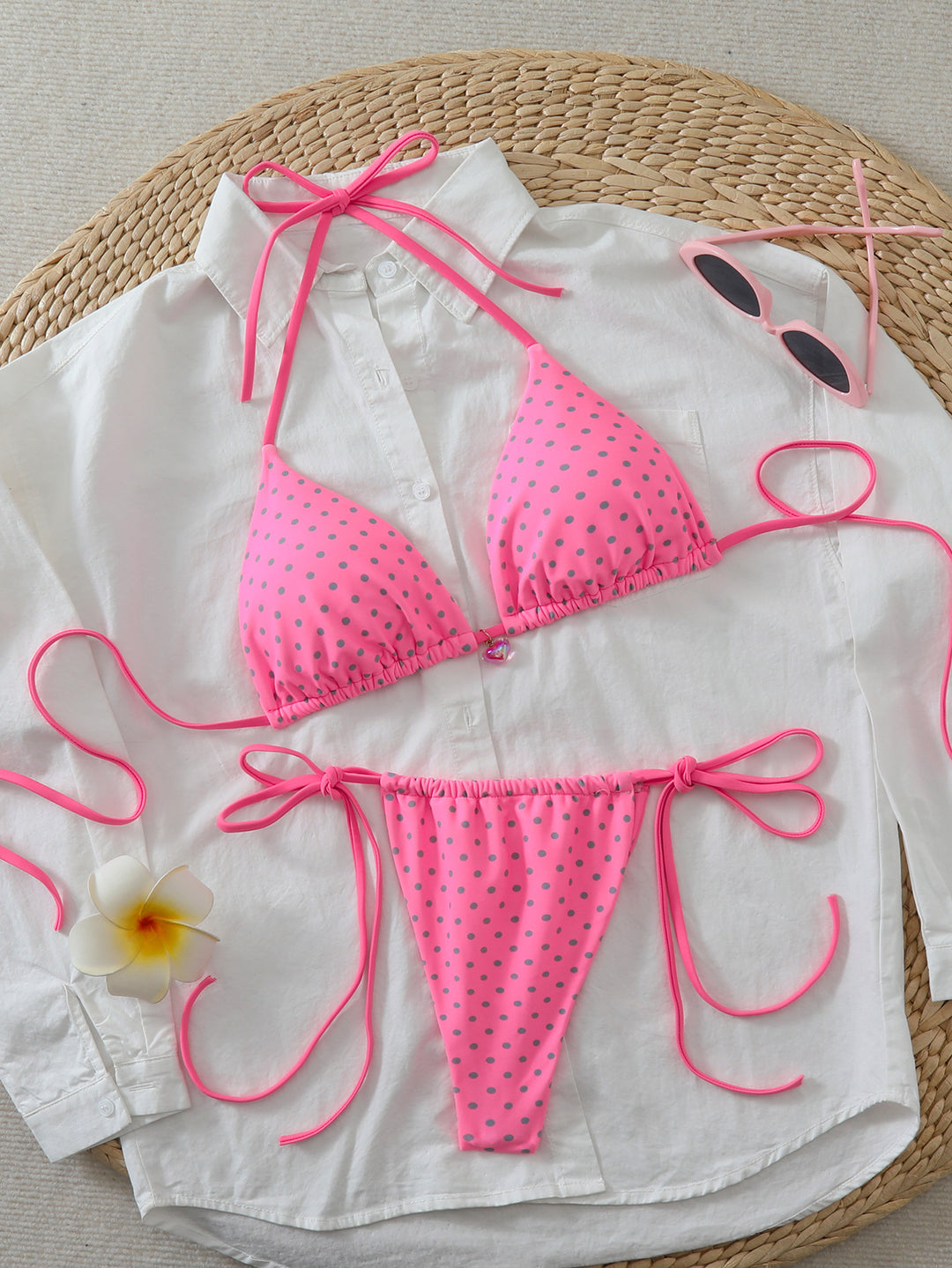 Damen Triangel-Bikini mit verspielten Punkten und verstellbaren Trägern R&B
