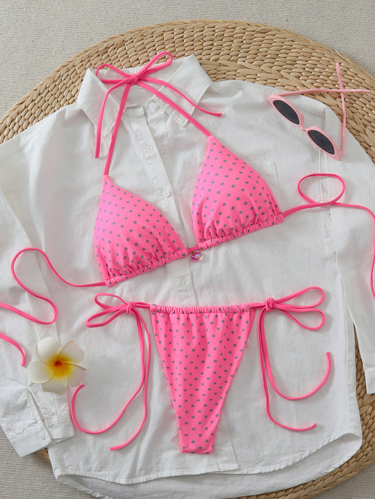 Damen Triangel-Bikini mit verspielten Punkten und verstellbaren Trägern R&B
