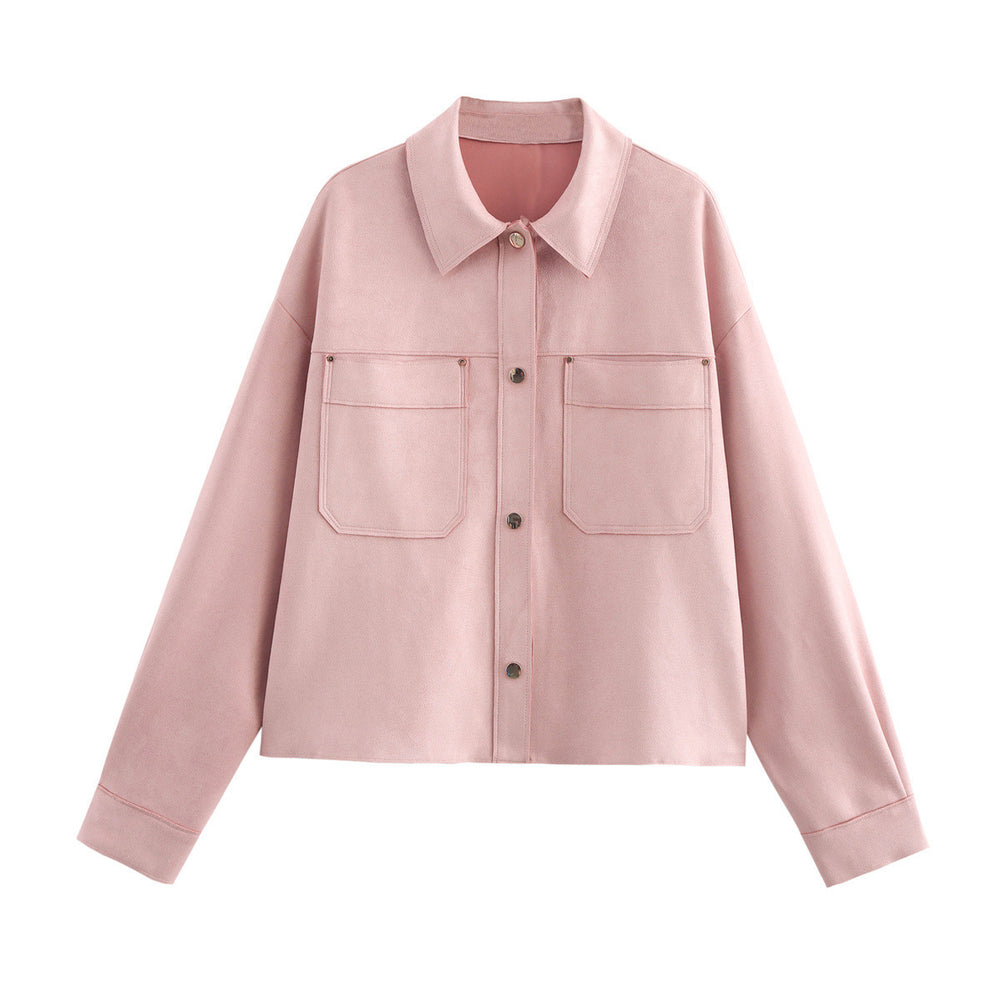 Damen lässige Jacke mit doppelten Brusttaschen und elegantem Kragen R&B