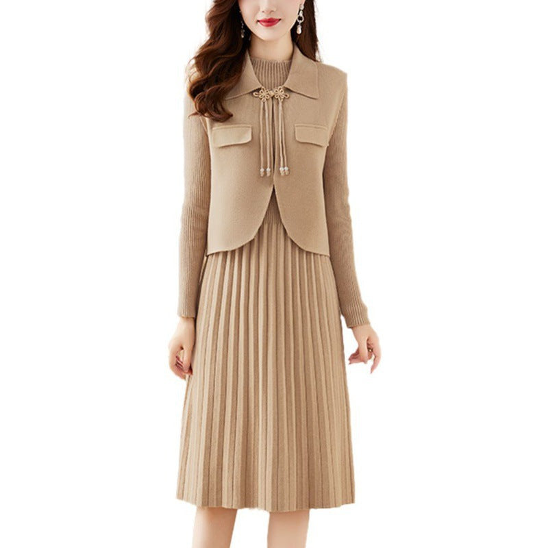 Damen Strickkleid mit kombiniertem Blazer-Design und feiner Rippstruktur R&B