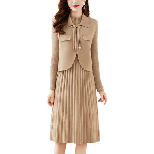 Damen Strickkleid mit kombiniertem Blazer-Design und feiner Rippstruktur R&B