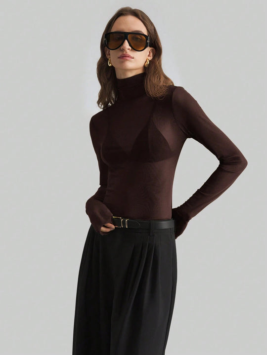 Damen Transparente Turtleneck-Bluse mit figurformendem Schnitt R&B