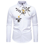 Herren elegantes Langarmhemd mit floraler Stickerei