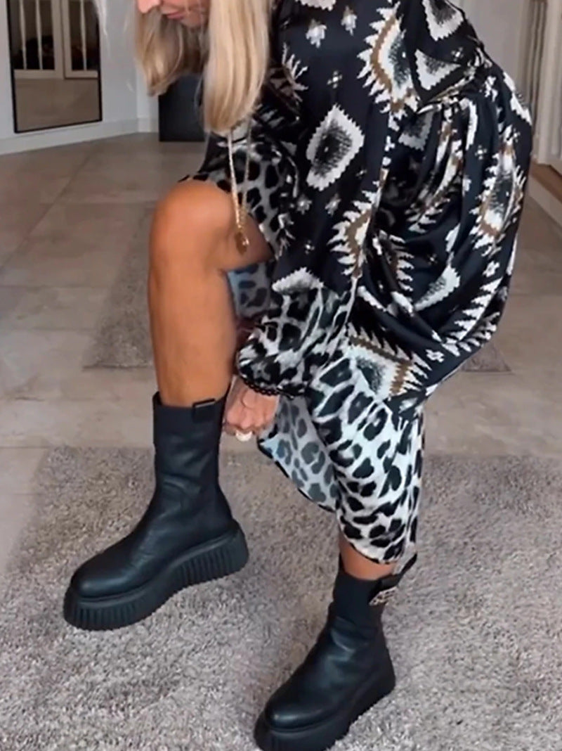 Damen Maxikleid mit modernem Mustermix und verspieltem Volant Heidi-Mode